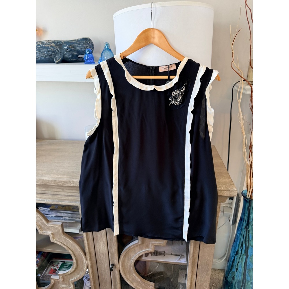 Twinset Milano Sleeveless Blouse Women Black White 48‎